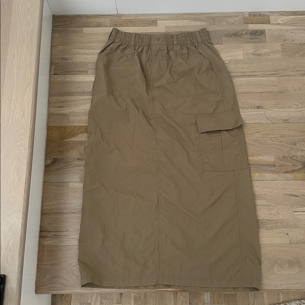 aerie Utility Cargo Midi Skirt in Khaki